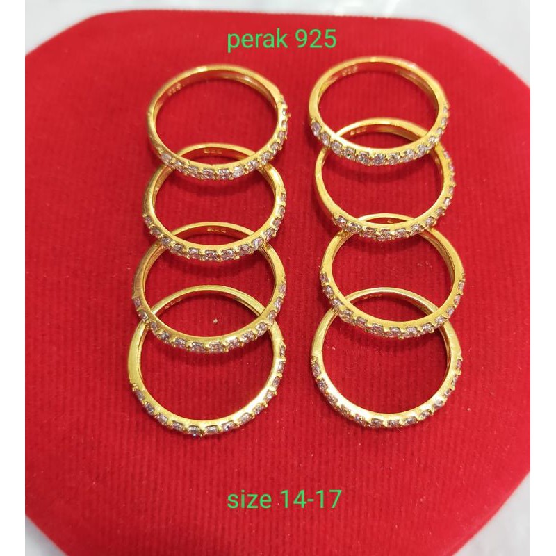 Cincin ring mata 1 baris, perak 925, sepuh emas kuning