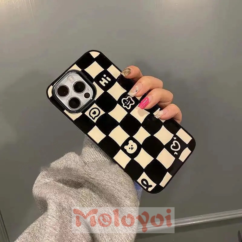 Soft Case Tpu Motif Kotak-Kotak Hitam Putih Untuk iPhone 11 13 12 Pro Max XR X 7 8 Plus Xs Max SE 2020