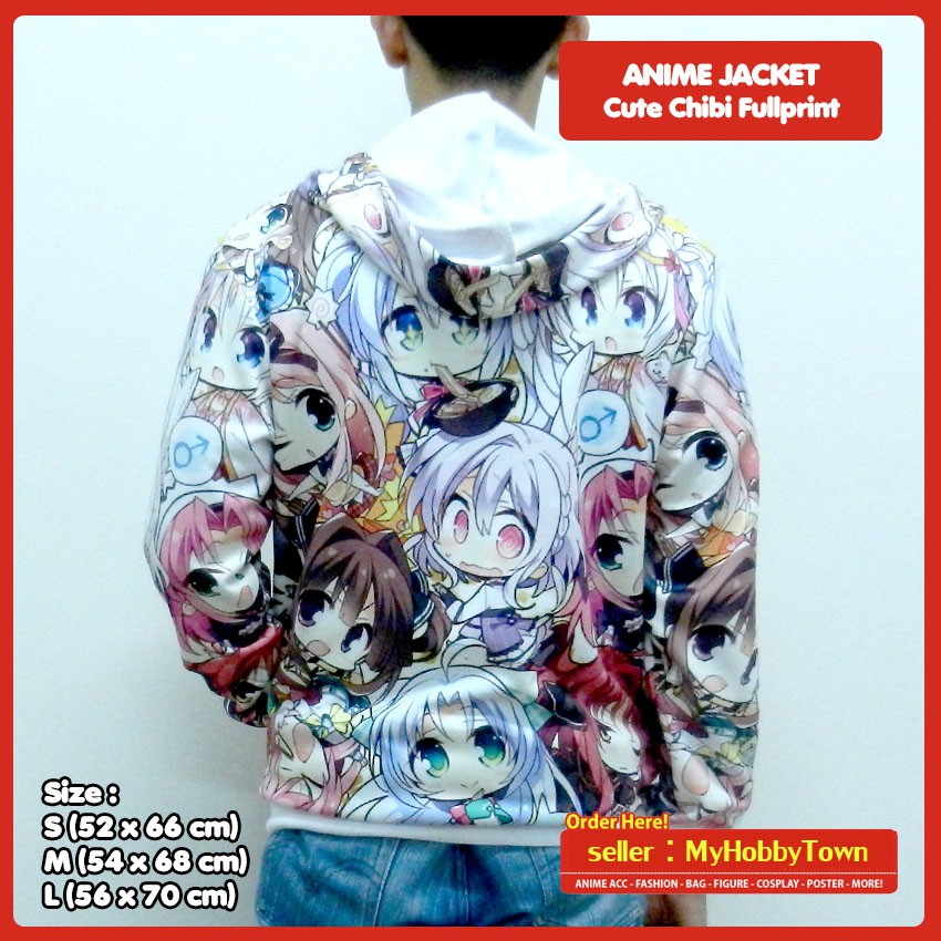 Jaket Hoodie Anime Full Print Chibi Cute Kawaii Moe