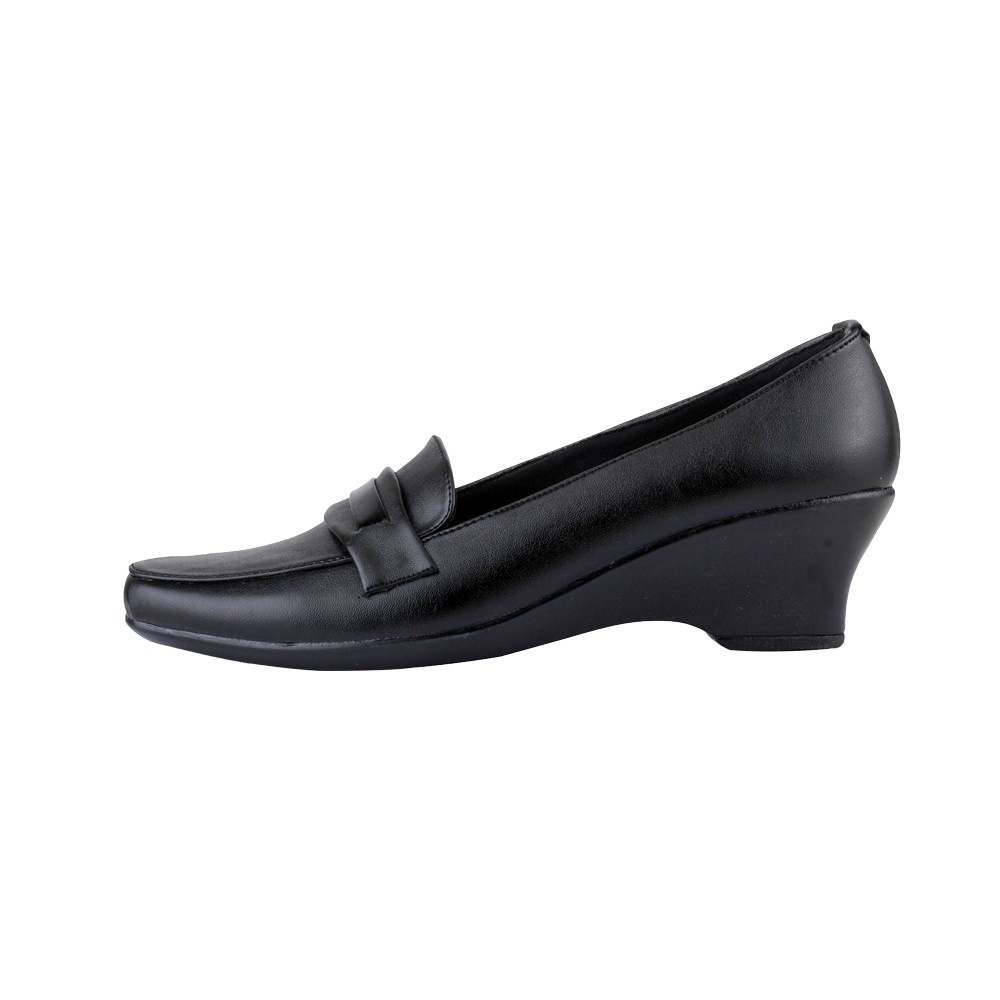 Sepatu Kerja Wanita Hitam Heels Sepatu Wedges Wanita Kerja Dinas Guru PNS Hak 4cm VLY 015 Hitam