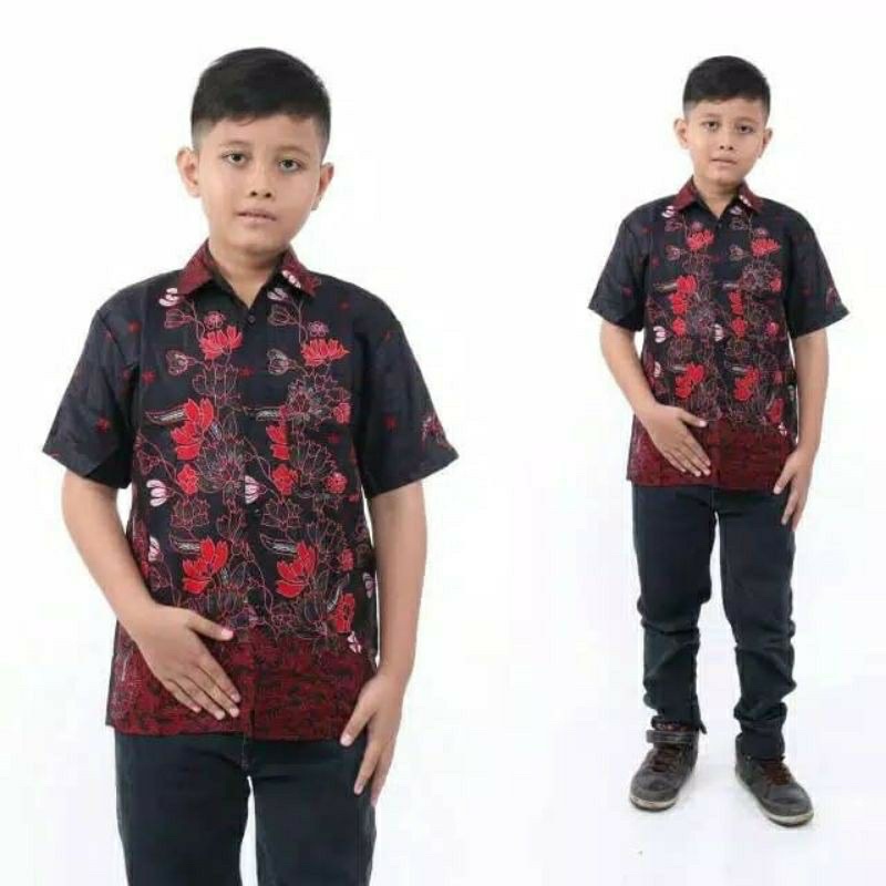 BATIK COUPLE ANAK  TERBARU-HEM SAKURA MERAH