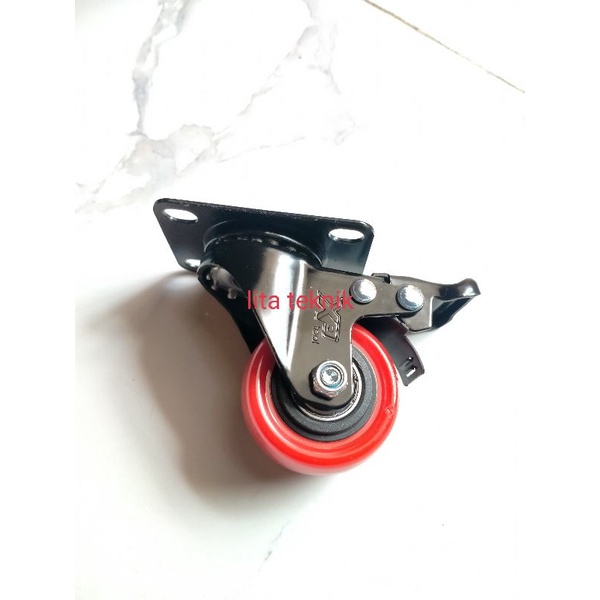 roda rem pu 2 inchi roda etalase casters 2 in rem roda merah satuan