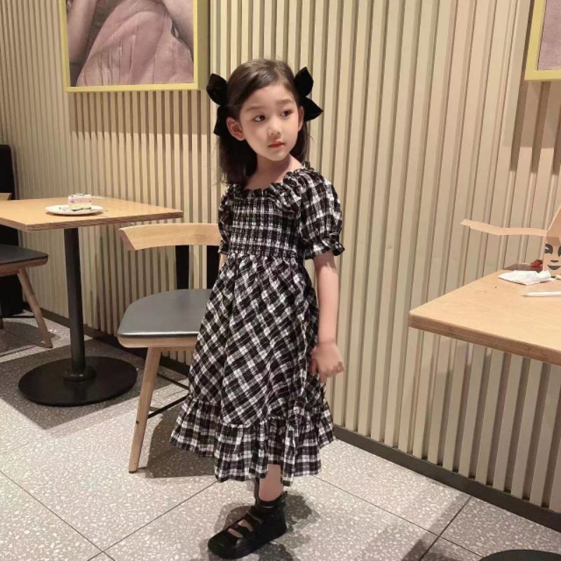 Mzshop-Dress smoke anak import size 100 120 140