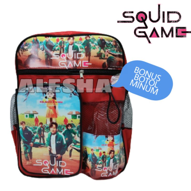 0Tas ransel anak laki-laki squid game gratis botol minum - tas anak Sekolah Tas anak murah