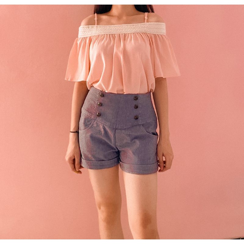 High Waist Striped Jeans / Zara Jeans / Jeans Garis-Garis / Celana Pendek Zara / Pink Sabrina