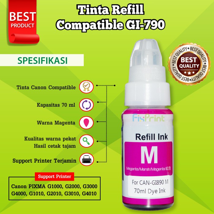 Tinta Pengganti GI-790 Original Tinta Compatible GI790 GI-790 Refill CNON G1000 G2000 G3000 G4000