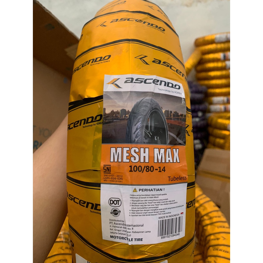 BAN LUAR ASCENDO 100/80-14 TUBELESS TURRIS MESH MAX