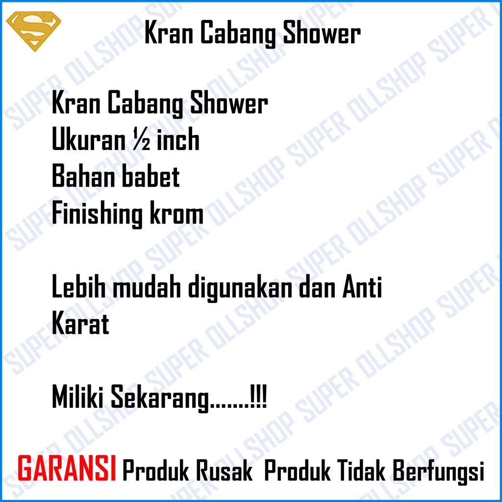 Kran Cabang Keran Air Dobel Shower Mandi Besi Babet Krom Baling Baling 1/2 Inch