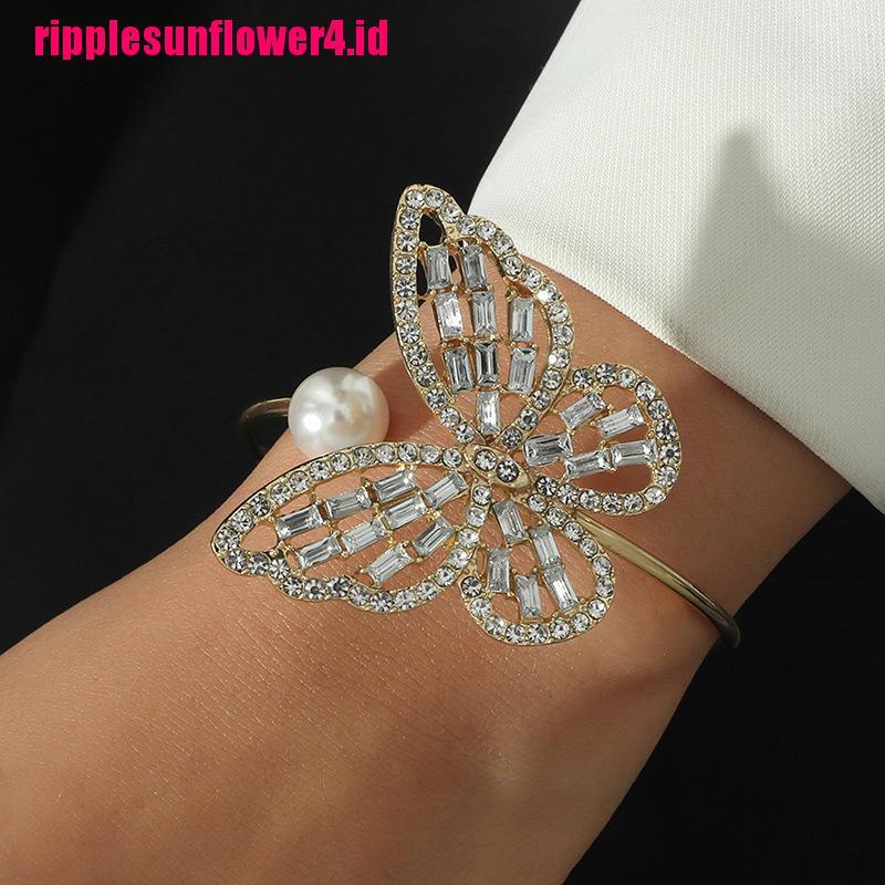 Gelang Cuff Desain Kupu-Kupu Besar Aksen Berlian Imitasi