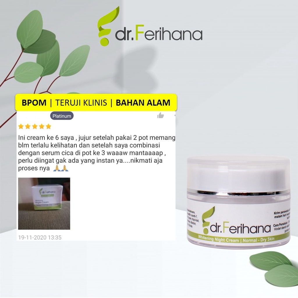 Galactomyces Night Cream for Normal to Dry Skin dr. Ferihana Cosmetics &amp; Skincare Krim Malam untuk Kulit Normal Kering Kombinasi Mampu Melembabkan Mencerah dan Memudarkan Flek Hitam BPOM LPPOM HALAL MUI