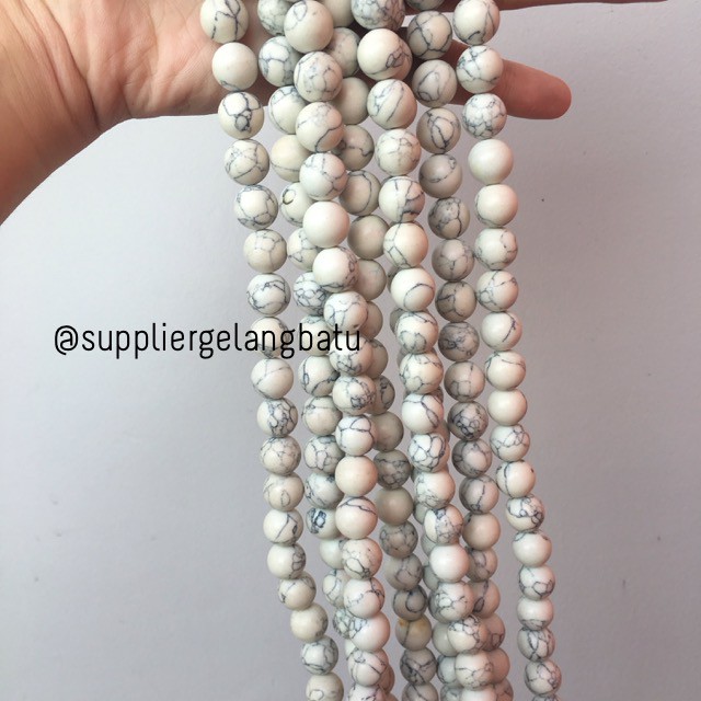 bahan pirus putih 12mm natural phyrus gelang kalung white howlite fashion pria wanita korea china