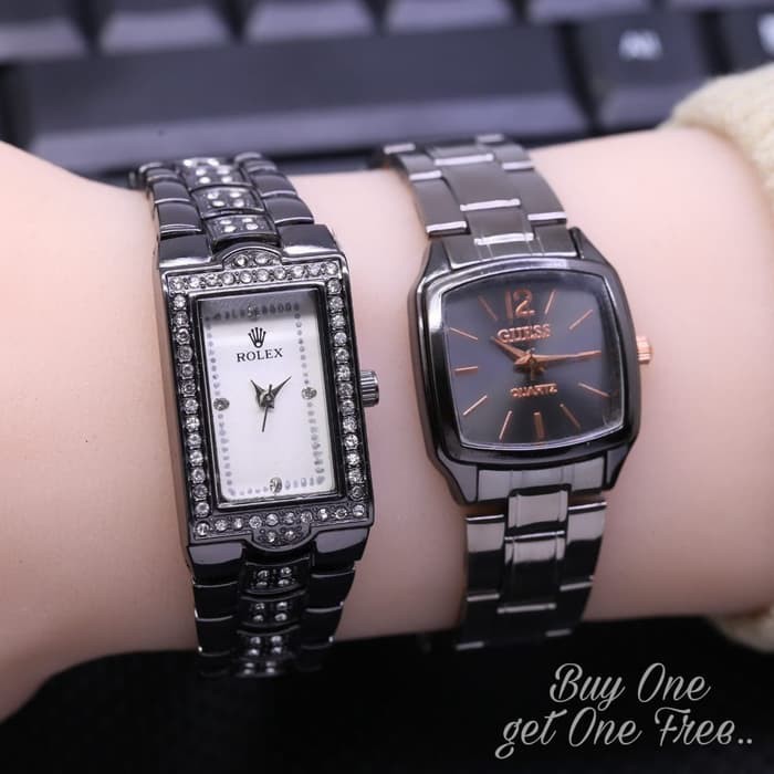 JAM TANGAN WANITA ROLEX RANTAI ORIGINAL FREE 1 JAM RANDOM CEWEK ANALOG ADA 2 WARNA COD MURAH