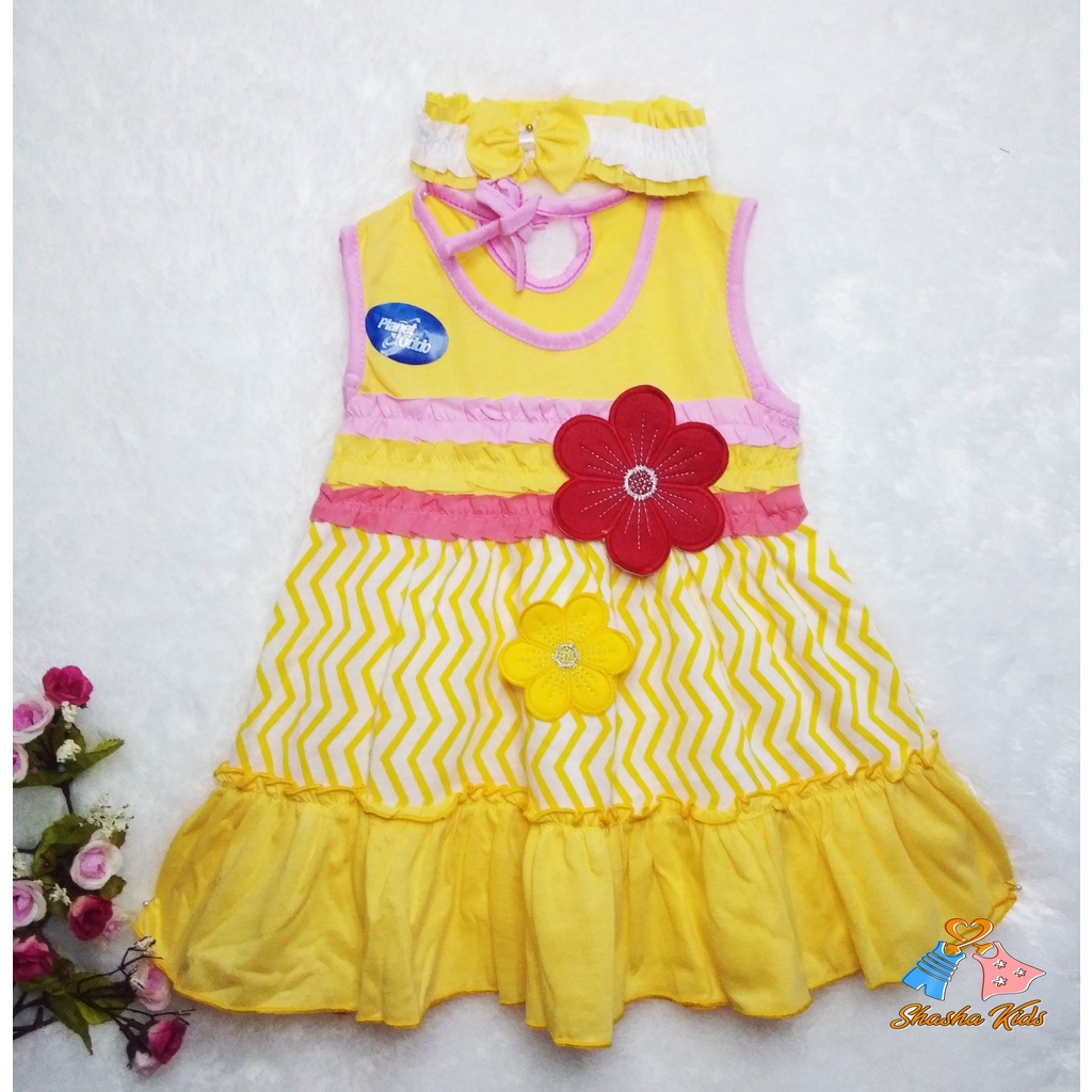 [S- 039] Baju Bayi Perempuan /Dress Bayi Perempuan Planet Kids  Murah 0-6 bln Bonus BANDANA &amp; Celana dalam Bayi