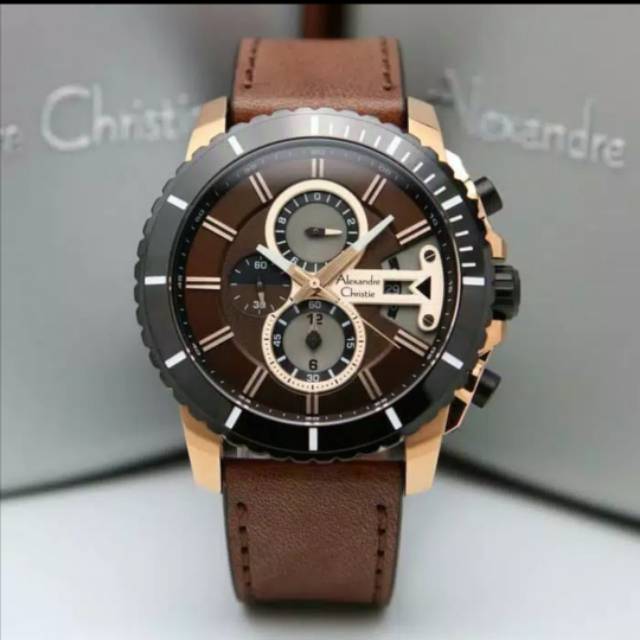 Jam Tangan Alexandre Christie 6527 Pria RoseGold Brown Original