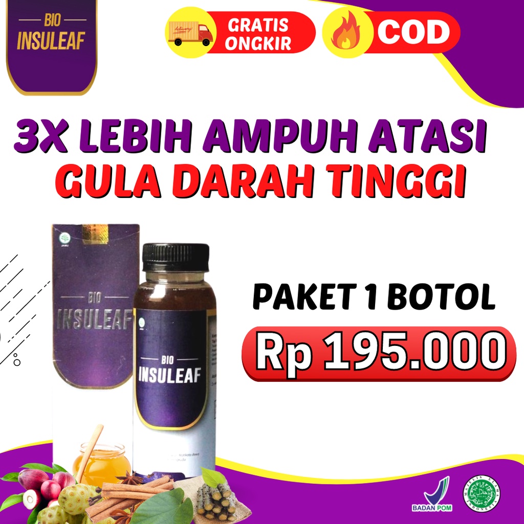 PAKET 1 BIO INSULEAF Herbal Alami Turunkan Gula Darah - Ringankan Gejala Kencing Manis | Solusi Atasi Gula Darah Tinggi 250ml