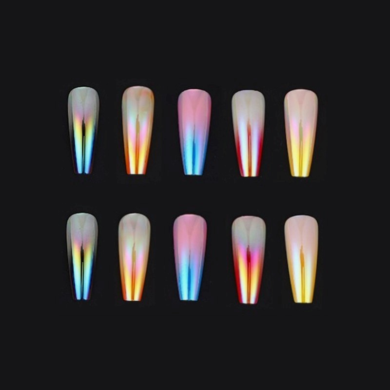 24pcs / Set Kuku Palsu Akrilik Warna Gradasi Pelangi Untuk Nail Art Diy