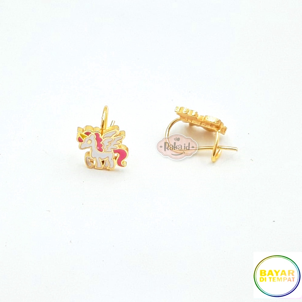 Anting Clip / Klip Desy Unicorn Sayap Putih Gold Perhiasan Aksesoris Wanita 993