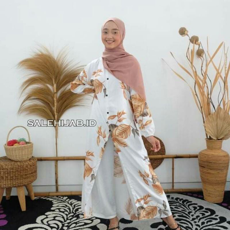Miska Long Tunik Rayon Premium Busui Friendly || Home Tunik Rayon Motif Daun Viscose baju wanita