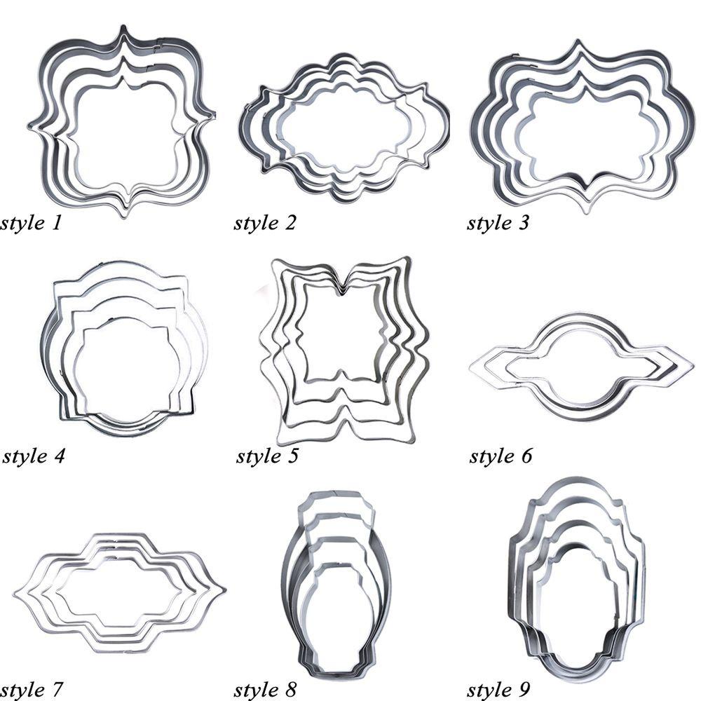 Solighter 3/4PCS Bingkai Cookies Cutter DIY Oval Stainless Steel Cetakan Kue Merry Christmas Cookie Mould