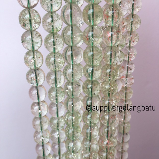 semi stone rutilated kuarsa quartz green 12mm hijau gelang kalung aksesoris beads craft supplier