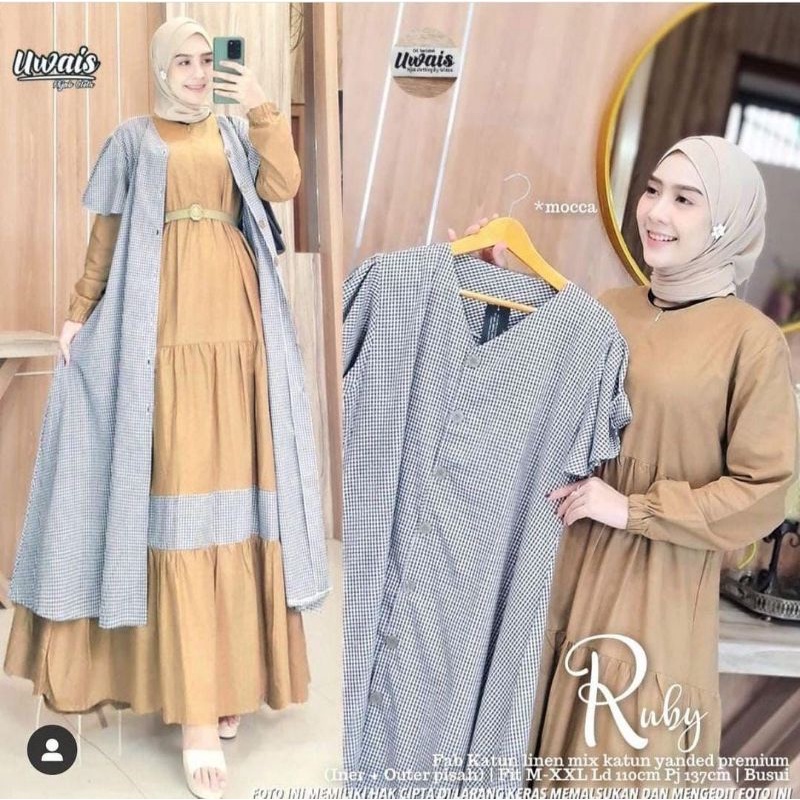 Gamis wanita terbaru/rubby set 2in1/gamis polos musim/gamis murah