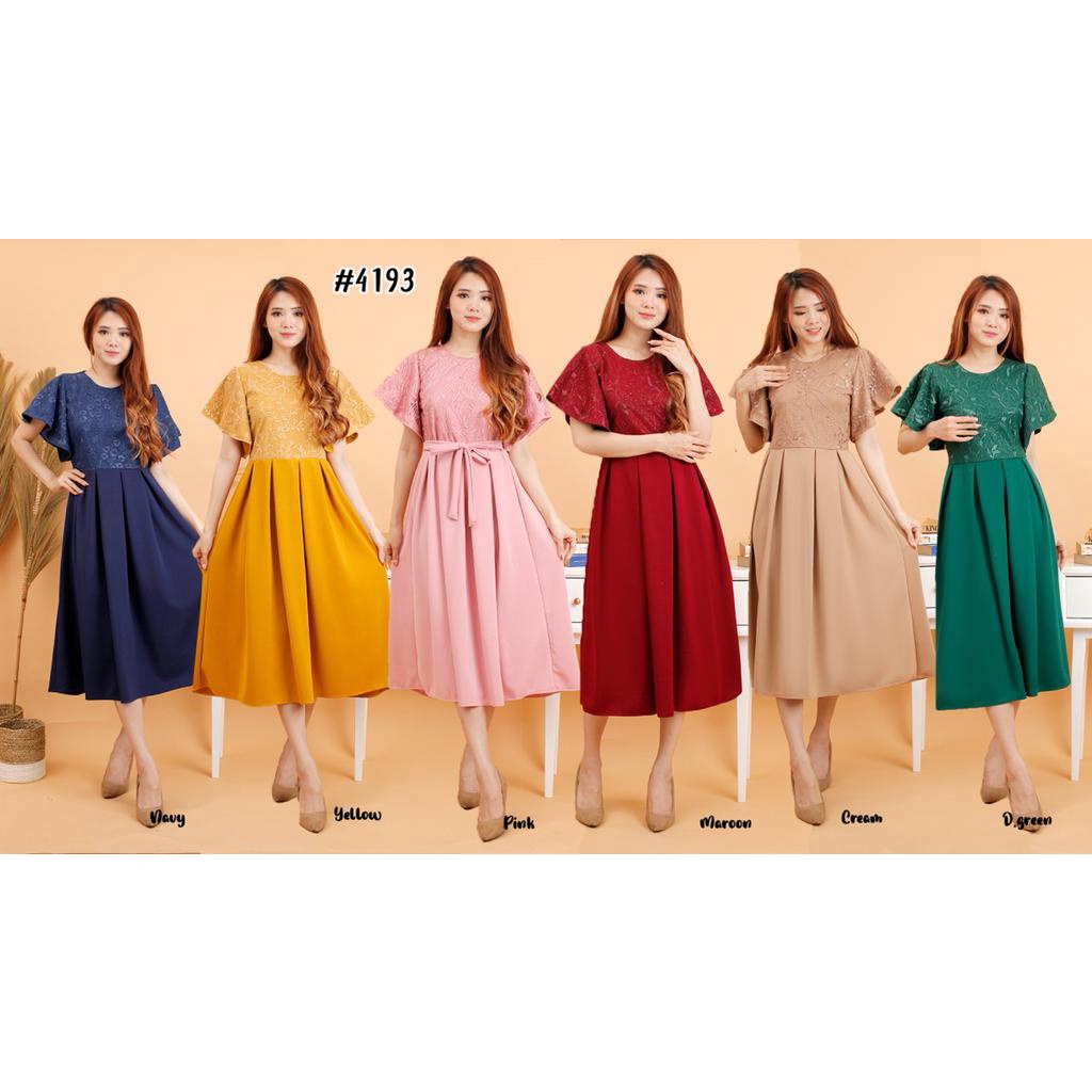 Fashion wanita #4193 , Medium dres scuba import kombinasi tile bordir gliter mutiara