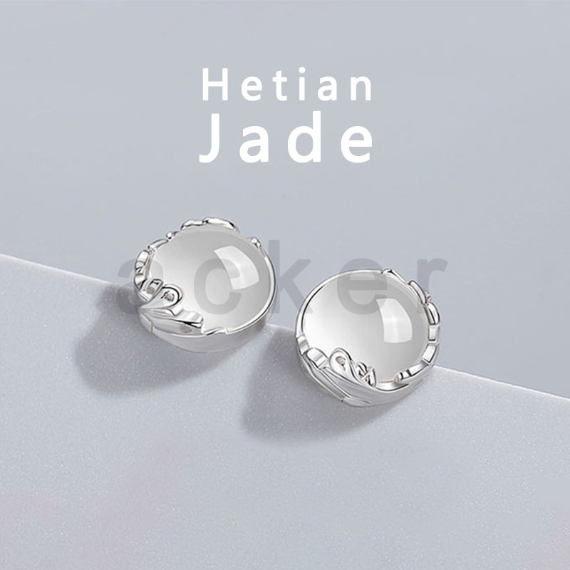 Anting Tusuk Sterling Silver 925 Dengan Batu Giok Hetian Natural Untuk Wanita