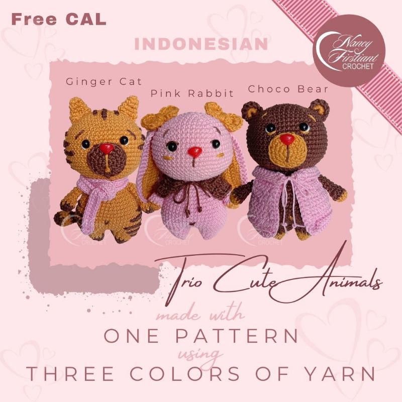 Merajut Boneka Amigurumi Paket Merajut Boneka Amigurumi Set Tiga Hewan Lucu dengan Pola Paket Meraju