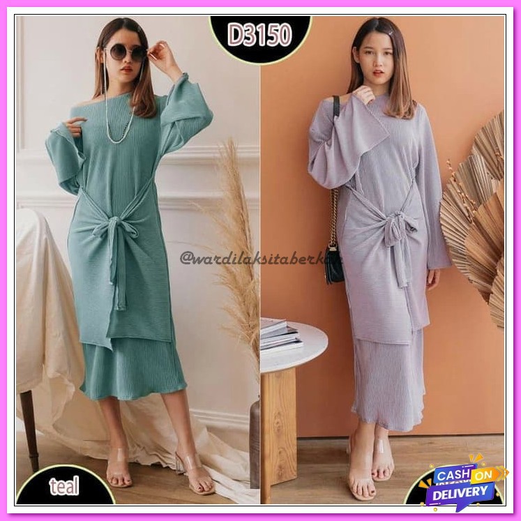 Dress Wanita Korea Midi Motif Bunga V Neck Import Premium JS460 Dress Wanita Plisket Prisket Maxy B