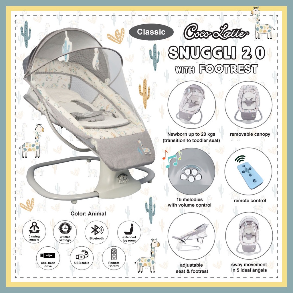 Cocolatte Snuggli 2.0 With Footrest Classic Baby Swing Otomatis With Remote Control/Ayunan Bayi Bouncer Elektrik