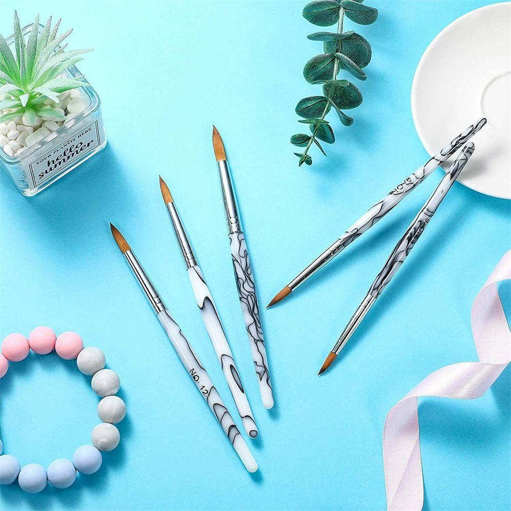 R-flower Acrylic Nail Brushes Fashion Ukuran 4-24 Salon Rumah DIY Gagang Marmer