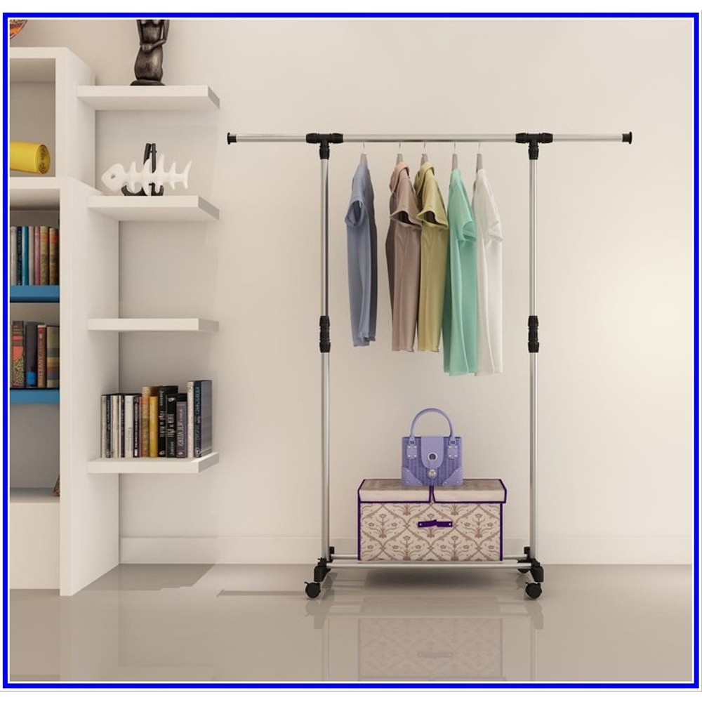 Single Stand Hanger Dengan 4 Roda / Rak Handuk / Rak Serbaguna / Rak Portable / Gantungan Berdiri