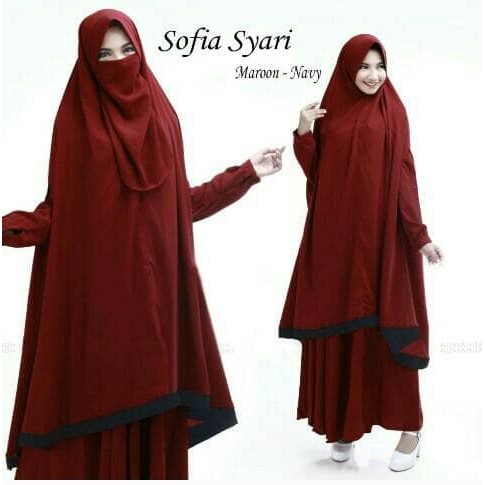 Model Gamis Muslimah Terbaru Gamis Set Cadar Sofia Syari Marun