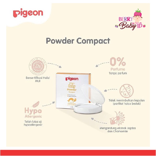 Pigeon Baby Powder Cake White Chamomile 45 Gram Bedak Muka Bayi 45G Set &amp; Refill+Puff Berry Mart