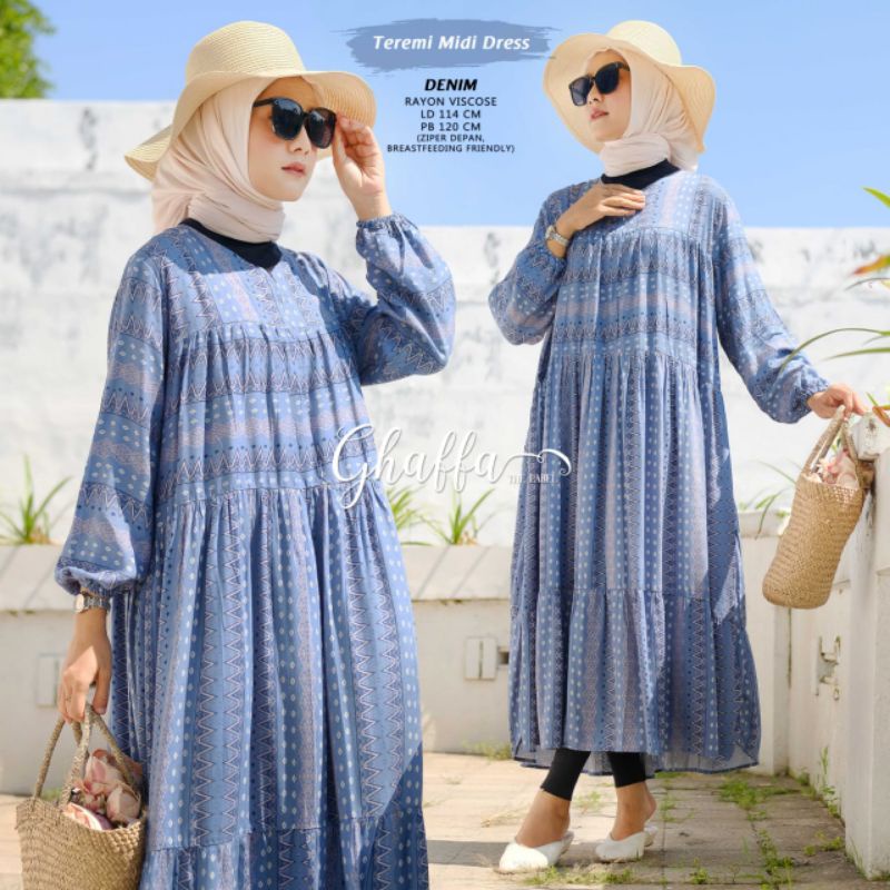 teremi midi dress katun rayon viscose by ghaffa