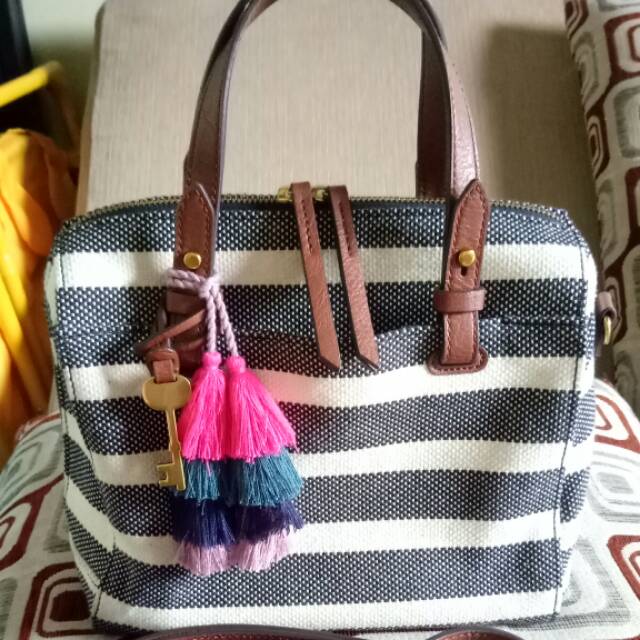 Preloved Fossil Rachel Satchel Black Stripe