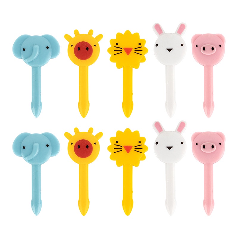 TK 10pcs/set Cute Animal Fruit Fork Kids Snack Dessert Cartoon Forks Toothpick Lunch Decoration Accessories