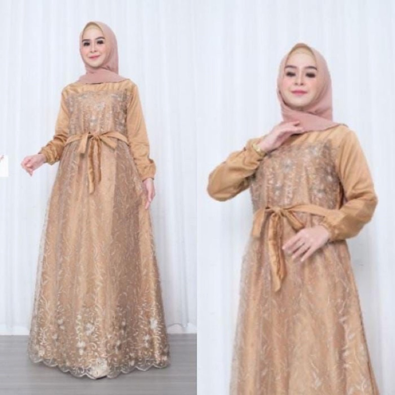 farasya dress,dress brukat,gamis brukat tile,gamis pesta,dress pesta