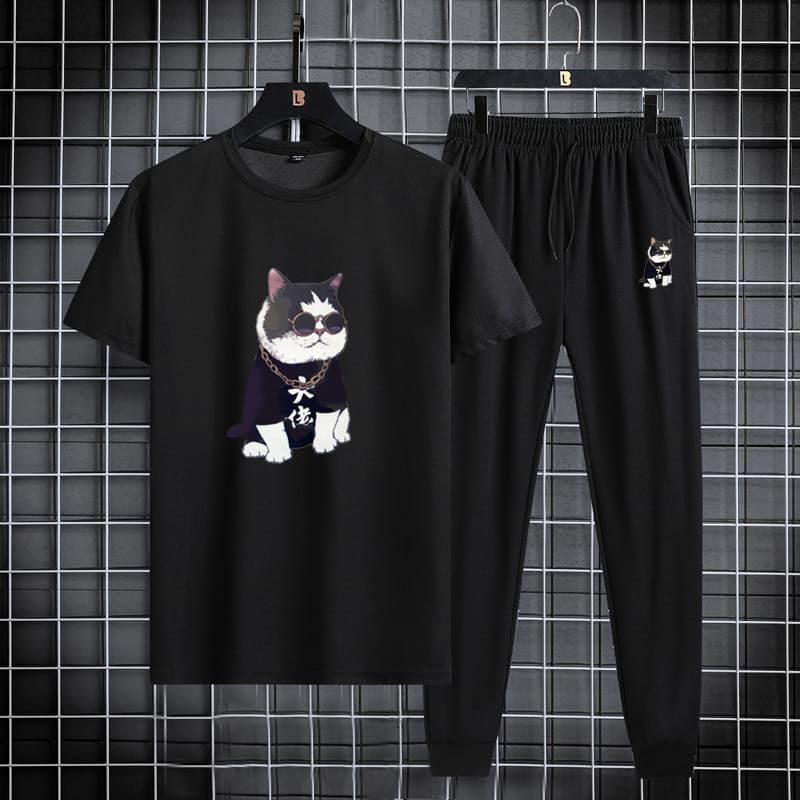 baju pria - kaos - Kaos pria SET baju + celana  pendek Olahraga rekreasi Halus 5 warna L-- 3XL - pak