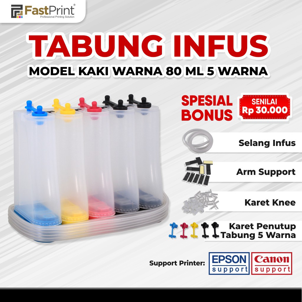 Tabung 80ML Ink Tank CISS Infus Modifikasi Printer Model Plastik Kaki Warna 5 Warna