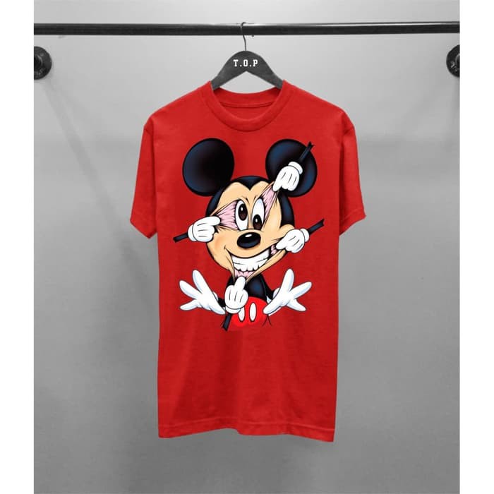 AntiMahalMahalShop | Kaos Murah Mickey Jlk  Baju Kaos Distro Pria Wanita Hitam Merah Slimfit