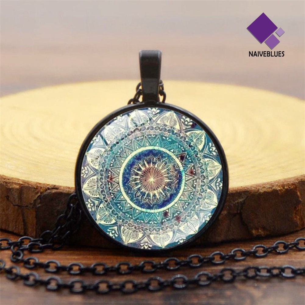 Kalung Rantai Liontin Cabochon Kaca Mandala Gaya Vintage Untuk Wanita