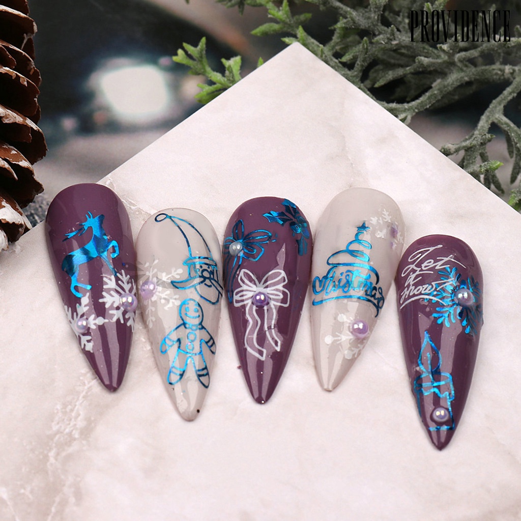 Providence Stiker Kuku Motif Snowflake / Pohon Natal Bahan PVC Anti Air Untuk Dekorasi Nail Art / Manicure DIY