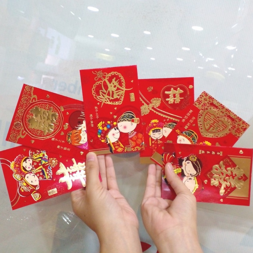 Angpao Wedding Isi 6pc / Amplop Pernikahan Chinese / Ang Pao Nikah Warna Merah Gambar Random