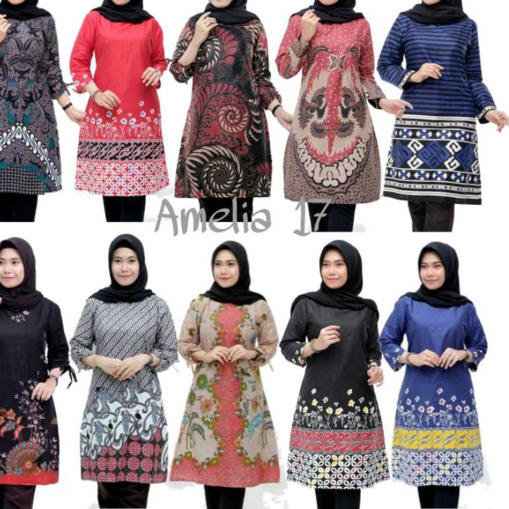 (READY) Model Baju Batik Wanita Terbaru 2022 Atasan Lengan Panjang Tunik Wanita - tunik batik wanita