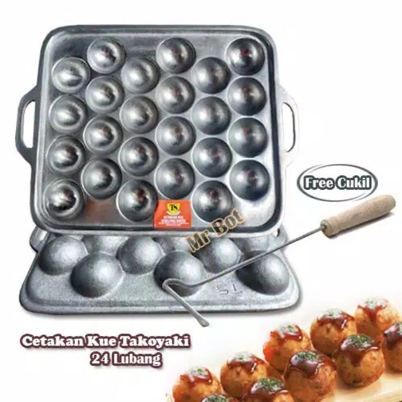 Cetakan Takoyaki 24 Lubang Free Cukil Takoyaki Telur Anti Lengket/ Cetakan Takoyaki Telur