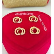 (COD)Anting jepit donat anak/remaja warna Rose gold kilau perak asli 925/Silver lapisan emas kuning murni