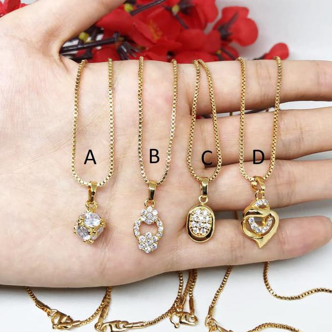 promo Kalung Zircon Xuping Liontin Lapis Emas Batu Putih - BN193