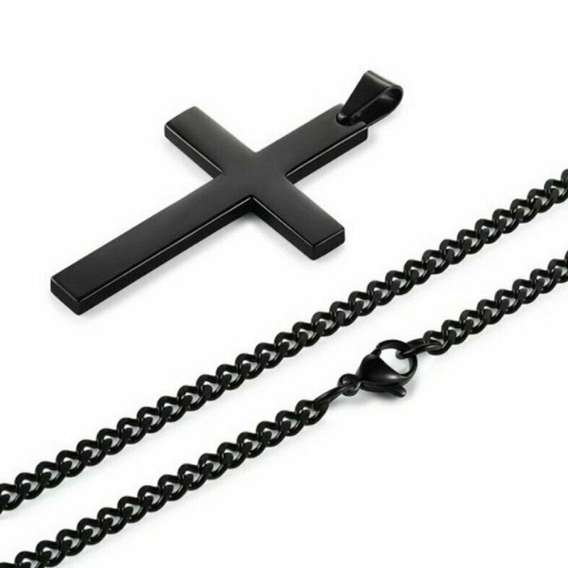 【COD】Kalung Liontin Salib Punk Pria Dan Wanita Fashion Necklace Aksesoris Kalung Rantai Liontin Salib Warna Emas / Hitam / Silver Gaya Vintage Untuk Unisex