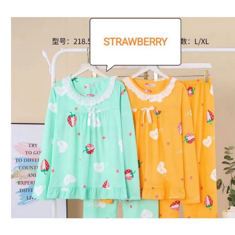 Piyama PP tebal full print L & XL-Nonkancing Straw KNG